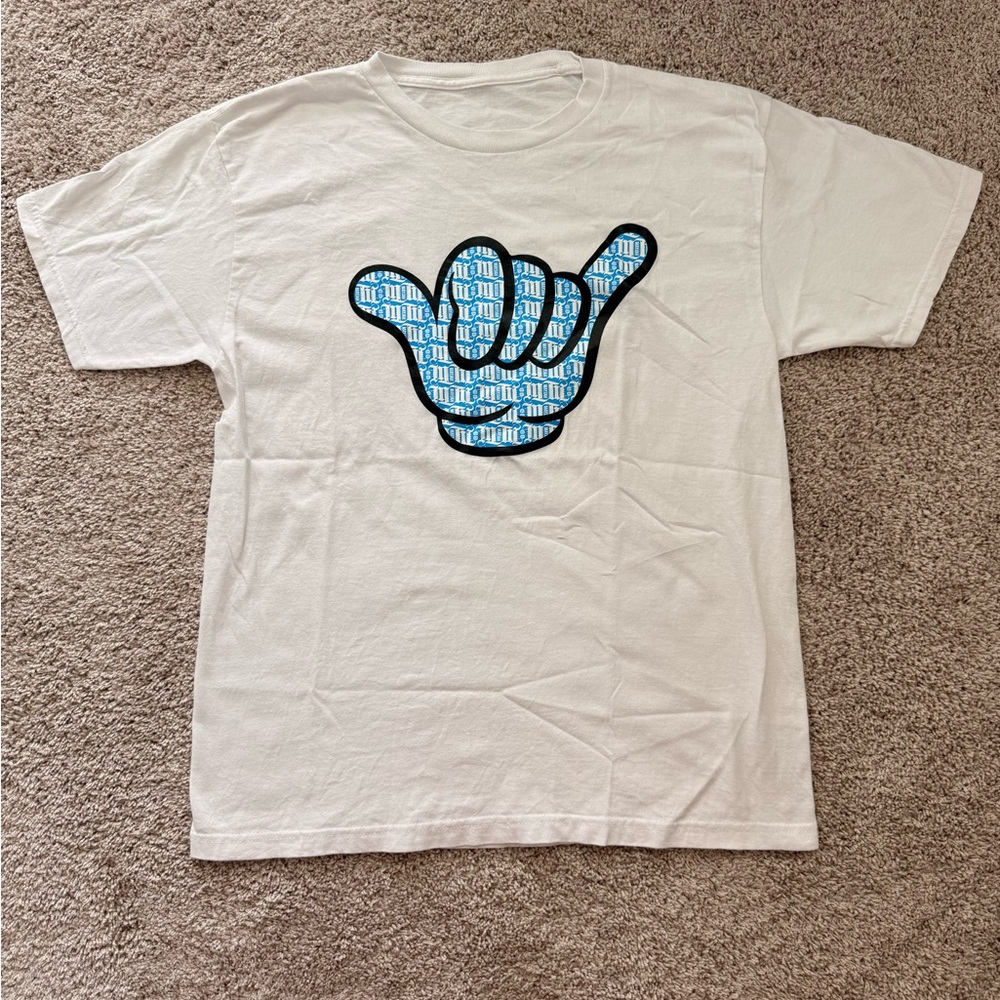 White T-Shirt with Blue Hawaiian Shaka
